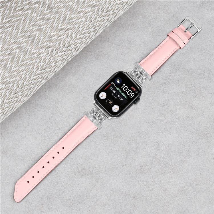Watch Bracelet Band for Apple Watch Series 10 42mm / 9 8 7 41mm / SE (2023) SE (2022) SE 6 5 4 40mm / 3 2 1 38mm Rhinestone Band with Silver Buckle - Pink