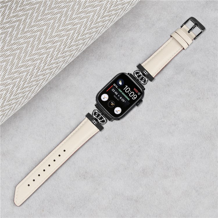 Rhinestone Band for Apple Watch Series 10 42mm / 9 8 7 41mm / SE (2023) SE (2022) SE 6 5 4 40mm / 3 2 1 38mm Black Buckle Watch Strap - Apricot