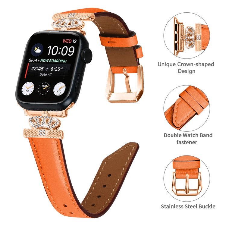 Sports Watch Band for Apple Watch Series 10 42mm / 9 8 7 41mm / SE (2023) SE (2022) SE 6 5 4 40mm / 3 2 1 38mm Rhinestone Strap with Rose Gold Buckle - Orange