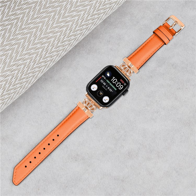 Sports Watch Band for Apple Watch Series 10 42mm / 9 8 7 41mm / SE (2023) SE (2022) SE 6 5 4 40mm / 3 2 1 38mm Rhinestone Strap with Rose Gold Buckle - Orange