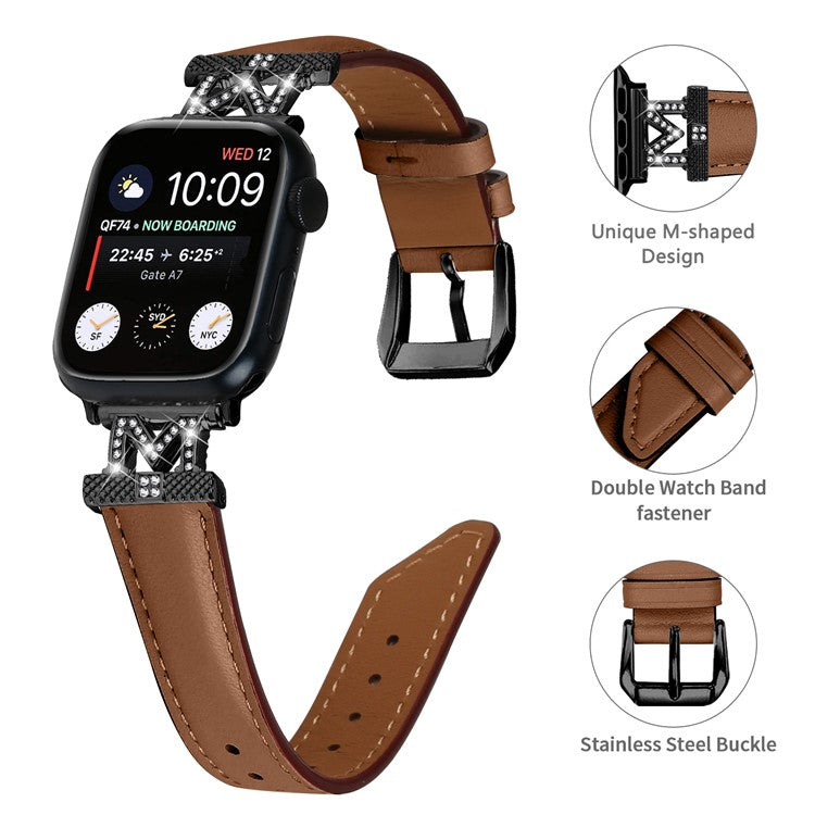 Watch Strap for Apple Watch Series 10 42mm / 9 8 7 41mm / SE (2023) SE (2022) SE 6 5 4 40mm / 3 2 1 38mm Band with Black Buckle - Brown