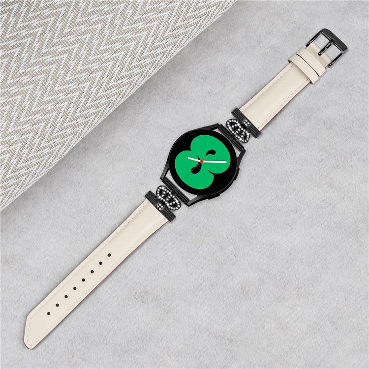 Crown Rhinestone Band for Samsung Galaxy Watch3 41mm 45mm / Watch 5 40mm 44mm , Slim 20mm Watch Strap with Black Buckle - Apricot