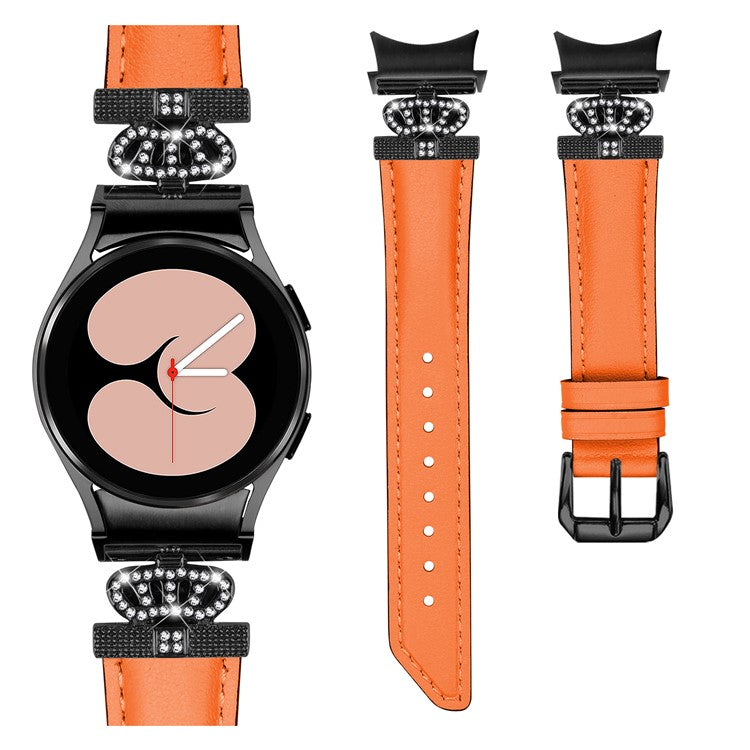 Black Buckle Watch Band for Samsung Galaxy Watch 5 / Watch4 44mm 40mm , Crown-shape Connector Rhinestone Strap - Orange