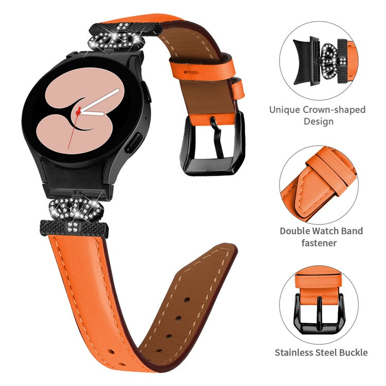 Black Buckle Watch Band for Samsung Galaxy Watch 5 / Watch4 44mm 40mm , Crown-shape Connector Rhinestone Strap - Orange