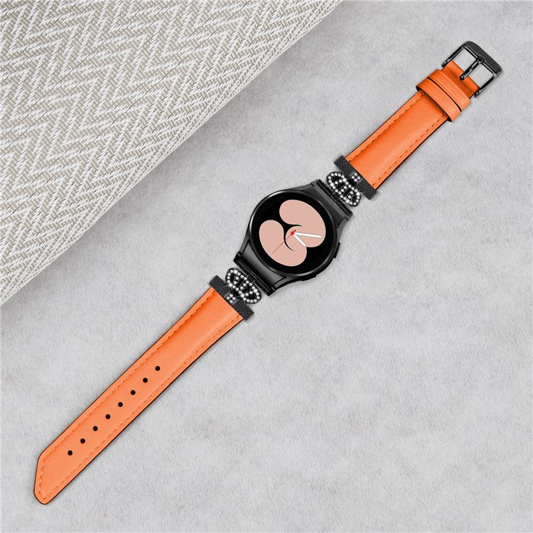 Black Buckle Watch Band for Samsung Galaxy Watch 5 / Watch4 44mm 40mm , Crown-shape Connector Rhinestone Strap - Orange