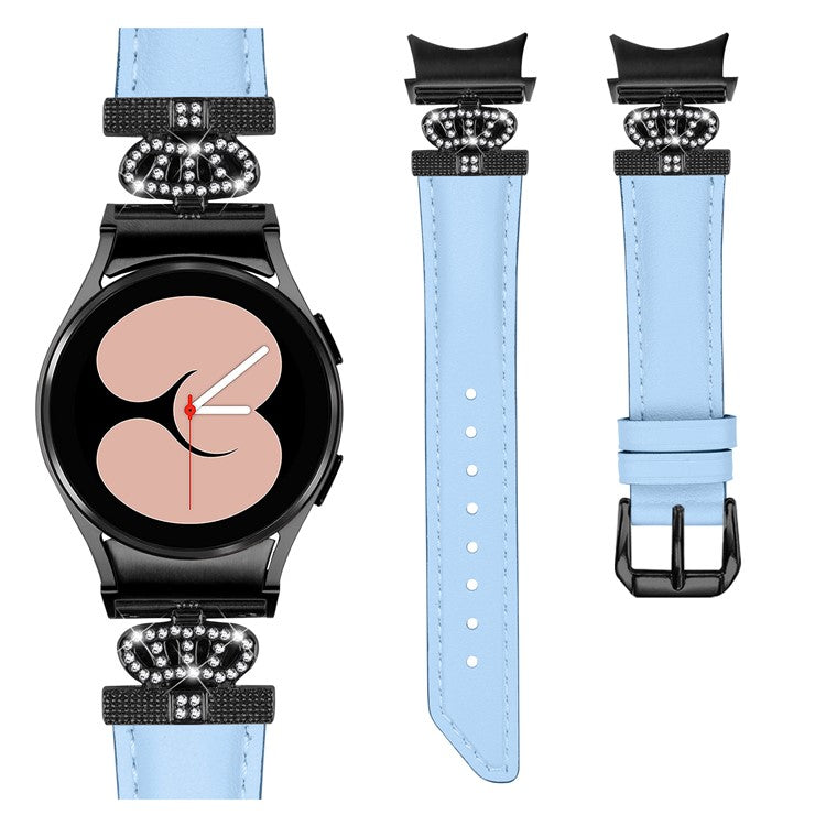 Black Buckle Watch Band for Samsung Galaxy Watch 5 / Watch4 44mm 40mm , Crown-shape Connector Rhinestone Strap - Blue