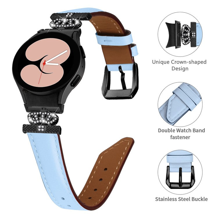 Black Buckle Watch Band for Samsung Galaxy Watch 5 / Watch4 44mm 40mm , Crown-shape Connector Rhinestone Strap - Blue