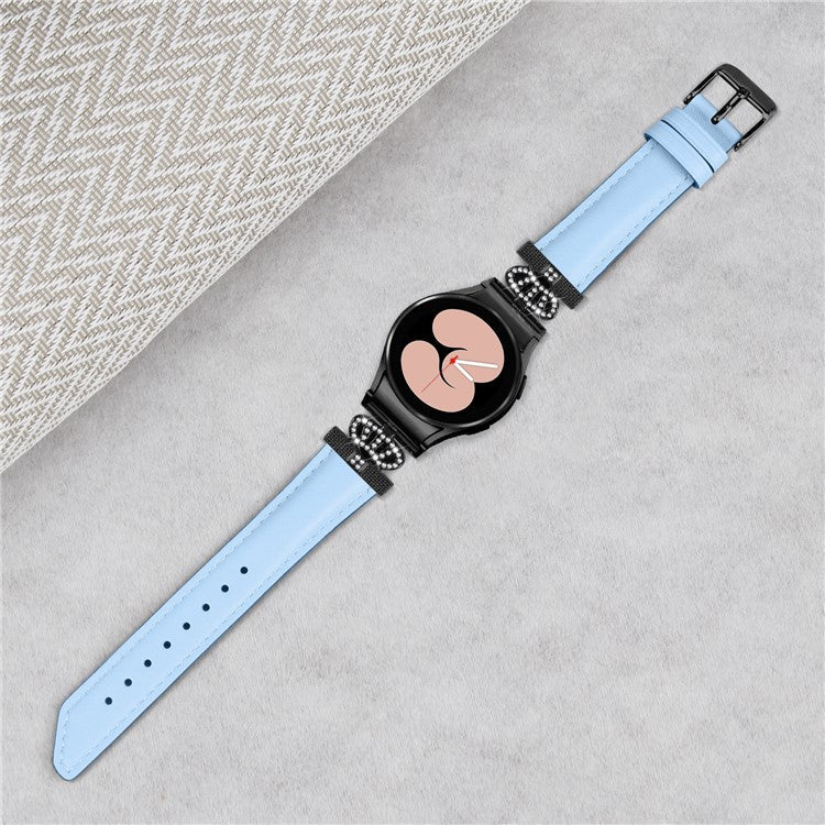 Black Buckle Watch Band for Samsung Galaxy Watch 5 / Watch4 44mm 40mm , Crown-shape Connector Rhinestone Strap - Blue