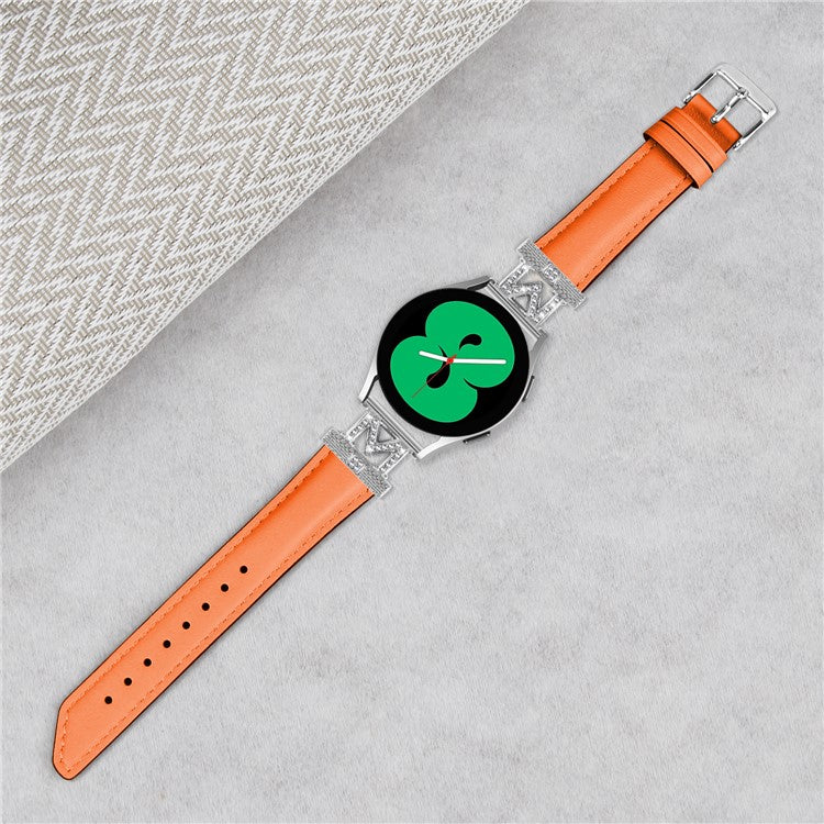 Watch Band for Samsung Galaxy Watch3 41mm 45mm / Watch 5 40mm 44mm , Rhinestone M-shape Design 20mm Slim Strap with Silver Buckle - Orange
