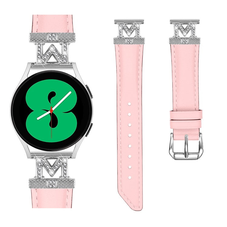 Watch Band for Samsung Galaxy Watch3 41mm 45mm / Watch 5 40mm 44mm , Rhinestone M-shape Design 20mm Slim Strap with Silver Buckle - Pink