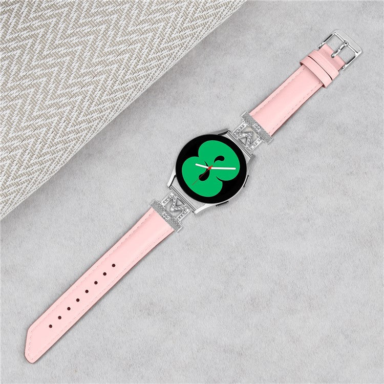 Watch Band for Samsung Galaxy Watch3 41mm 45mm / Watch 5 40mm 44mm , Rhinestone M-shape Design 20mm Slim Strap with Silver Buckle - Pink