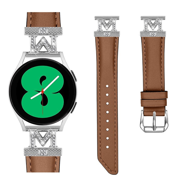 Watch Band for Samsung Galaxy Watch3 41mm 45mm / Watch 5 40mm 44mm , Rhinestone M-shape Design 20mm Slim Strap with Silver Buckle - Brown