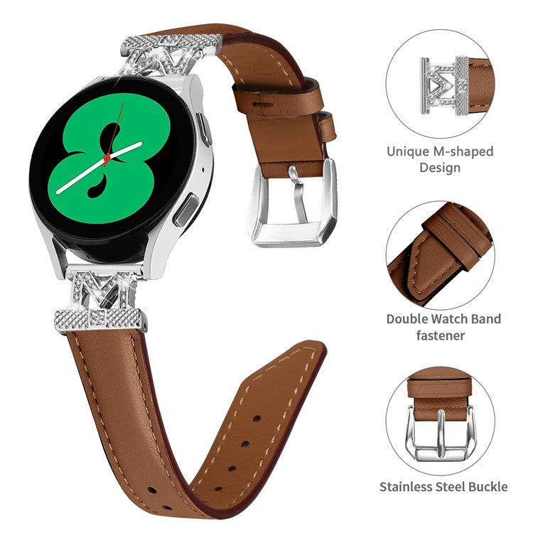 Watch Band for Samsung Galaxy Watch3 41mm 45mm / Watch 5 40mm 44mm , Rhinestone M-shape Design 20mm Slim Strap with Silver Buckle - Brown
