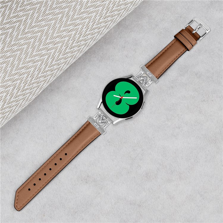 Watch Band for Samsung Galaxy Watch3 41mm 45mm / Watch 5 40mm 44mm , Rhinestone M-shape Design 20mm Slim Strap with Silver Buckle - Brown