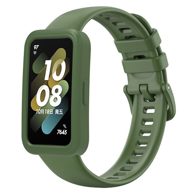 Wrist Strap for Huawei Band 8 / Band 8 NFC / Band 9 / Band 9 NFC Silicone Sport Watch Band with Protective Cover - Blackish Green