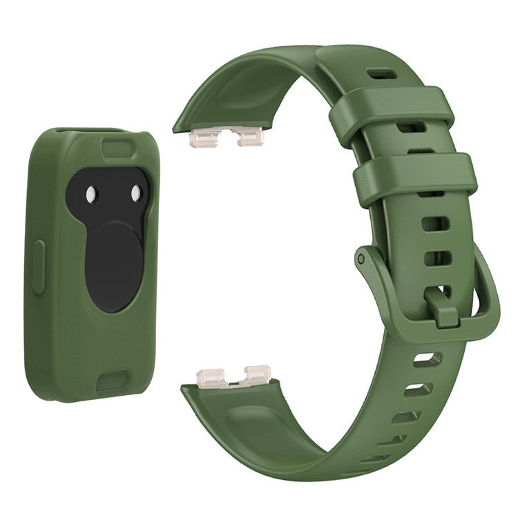 Wrist Strap for Huawei Band 8 / Band 8 NFC / Band 9 / Band 9 NFC Silicone Sport Watch Band with Protective Cover - Blackish Green