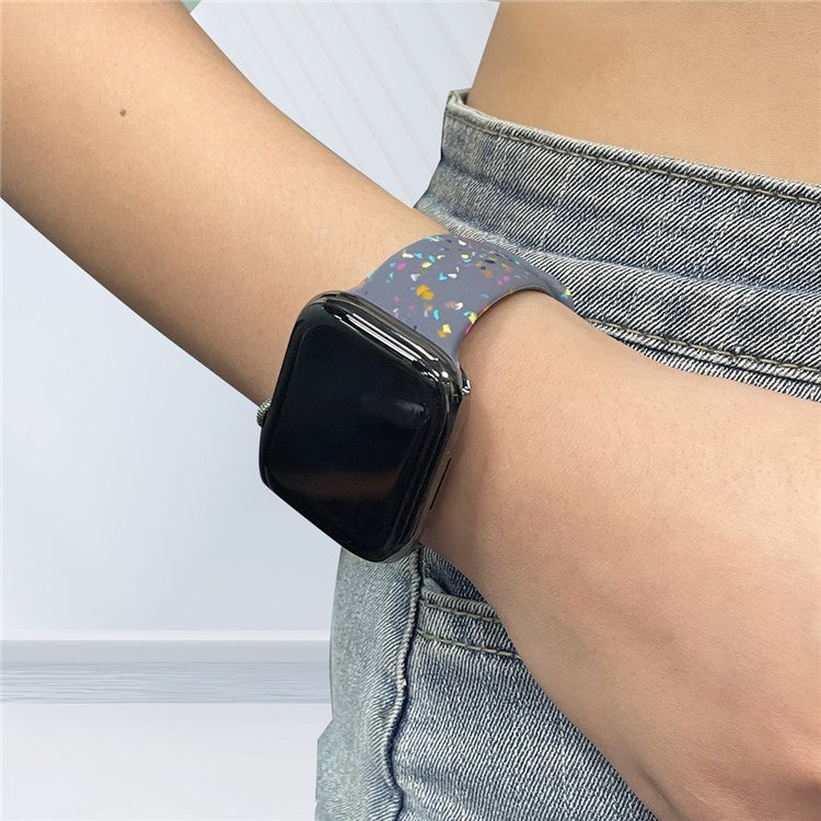 Silicone Watch Band for Apple Watch Series 10 42mm / 9 8 7 41mm / SE (2023) SE (2022) SE 6 5 4 40mm / 3 2 1 38mm , 8-shaped Buckle Pattern Strap - Blue Grey