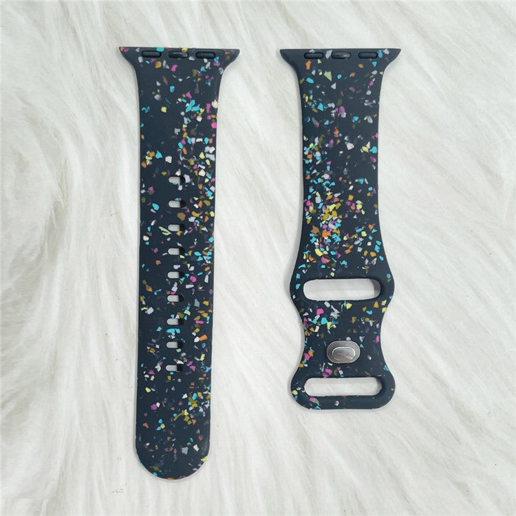 Silicone Watch Band for Apple Watch Series 10 42mm / 9 8 7 41mm / SE (2023) SE (2022) SE 6 5 4 40mm / 3 2 1 38mm , 8-shaped Buckle Pattern Strap - Dark Blue