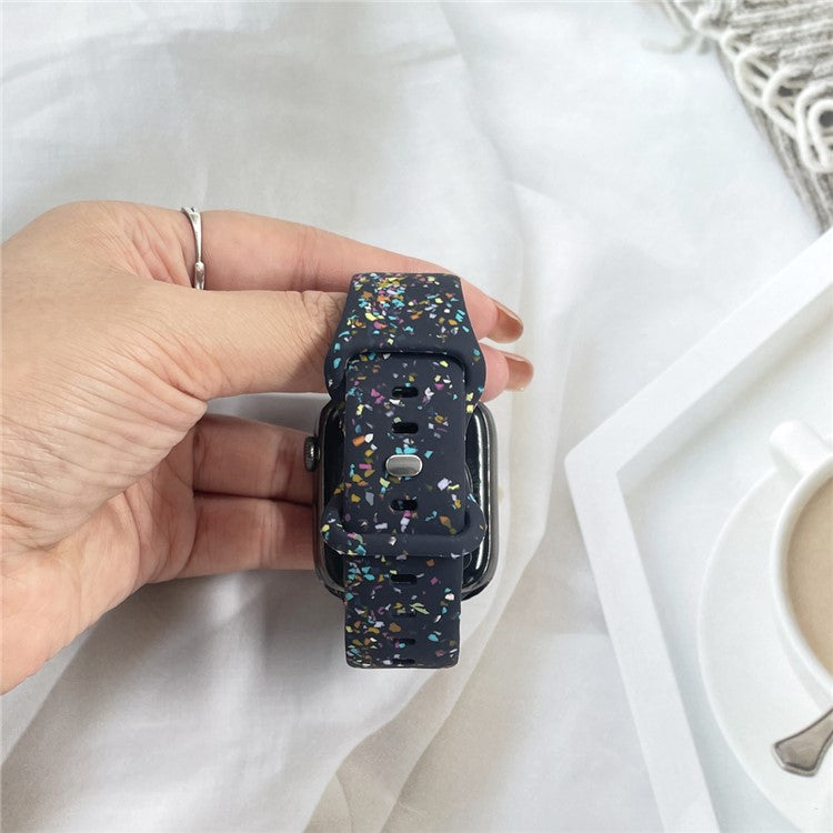 Silicone Watch Band for Apple Watch Series 10 42mm / 9 8 7 41mm / SE (2023) SE (2022) SE 6 5 4 40mm / 3 2 1 38mm , 8-shaped Buckle Pattern Strap - Dark Blue