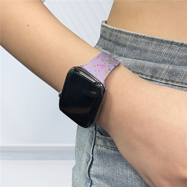 Silicone Watch Band for Apple Watch Series 10 42mm / 9 8 7 41mm / SE (2023) SE (2022) SE 6 5 4 40mm / 3 2 1 38mm , 8-shaped Buckle Pattern Strap - Purple