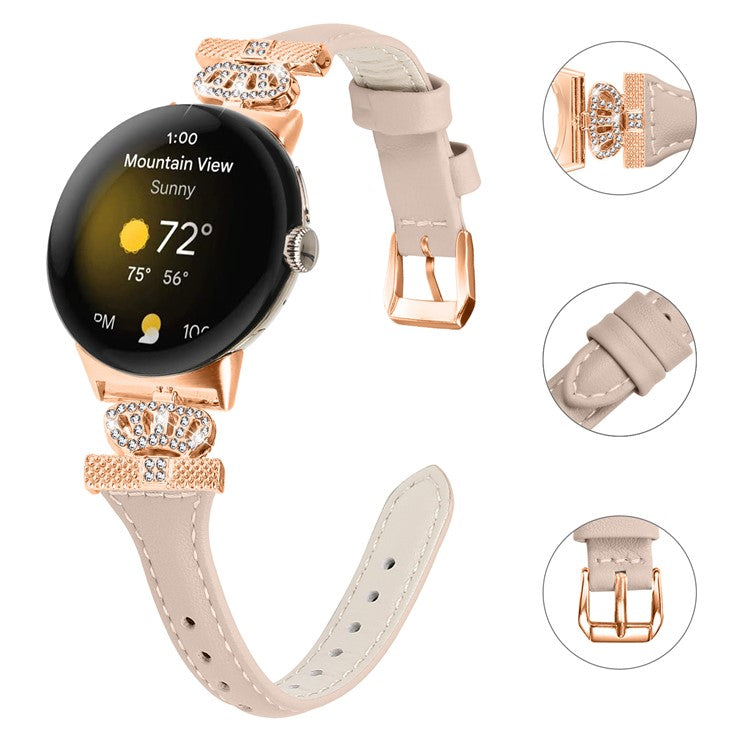 For Google Pixel Watch / Watch 2 Rose Gold Buckle Watch Band Strap with Crown-Shape Connector - Apricot