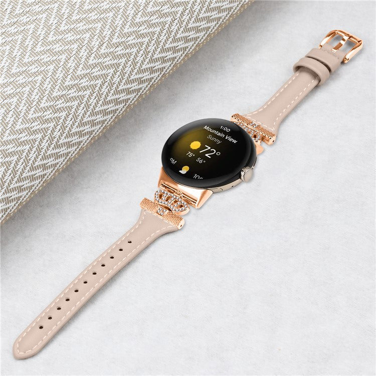 For Google Pixel Watch / Watch 2 Rose Gold Buckle Watch Band Strap with Crown-Shape Connector - Apricot