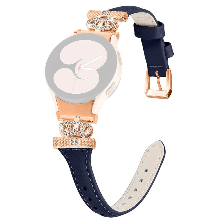 For Samsung Galaxy Watch6 44mm / Watch6 Classic 43mm / 47mm Watch Strap Leather Watchband with Rose Gold Buckle - Dark Blue