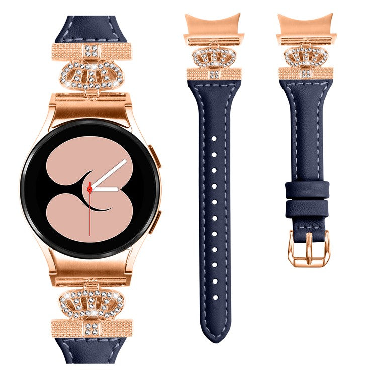 For Samsung Galaxy Watch6 44mm / Watch6 Classic 43mm / 47mm Watch Strap Leather Watchband with Rose Gold Buckle - Dark Blue