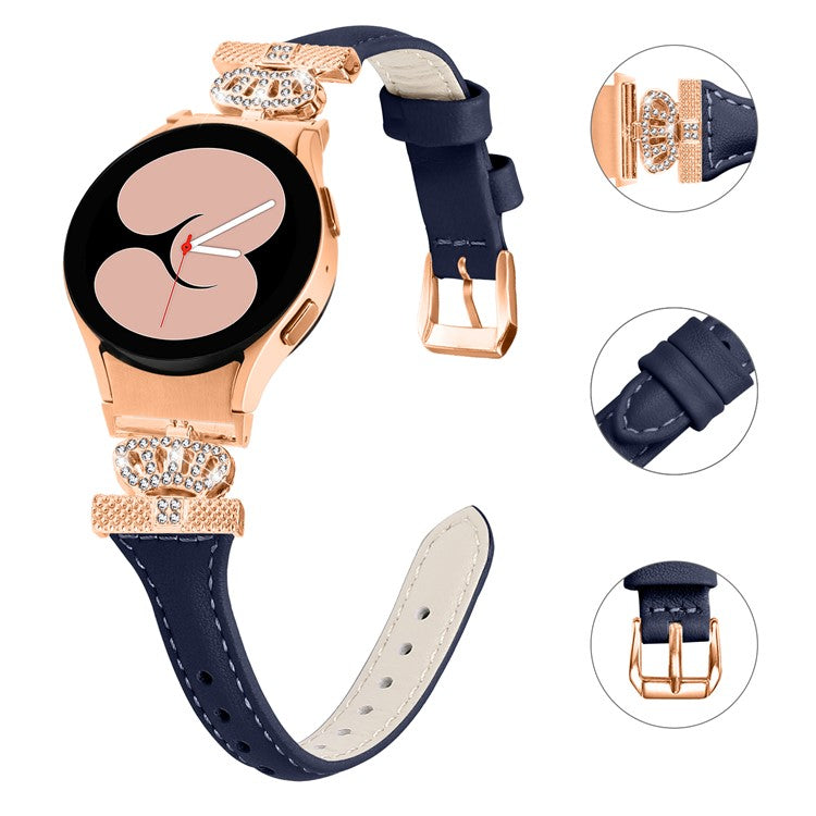 For Samsung Galaxy Watch6 44mm / Watch6 Classic 43mm / 47mm Watch Strap Leather Watchband with Rose Gold Buckle - Dark Blue