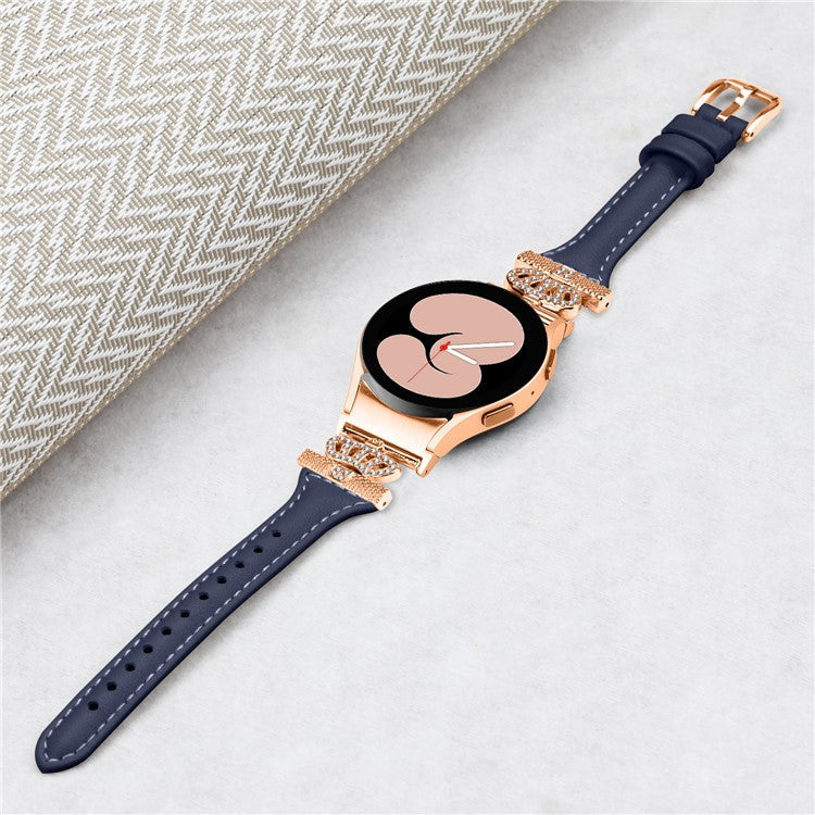For Samsung Galaxy Watch6 44mm / Watch6 Classic 43mm / 47mm Watch Strap Leather Watchband with Rose Gold Buckle - Dark Blue