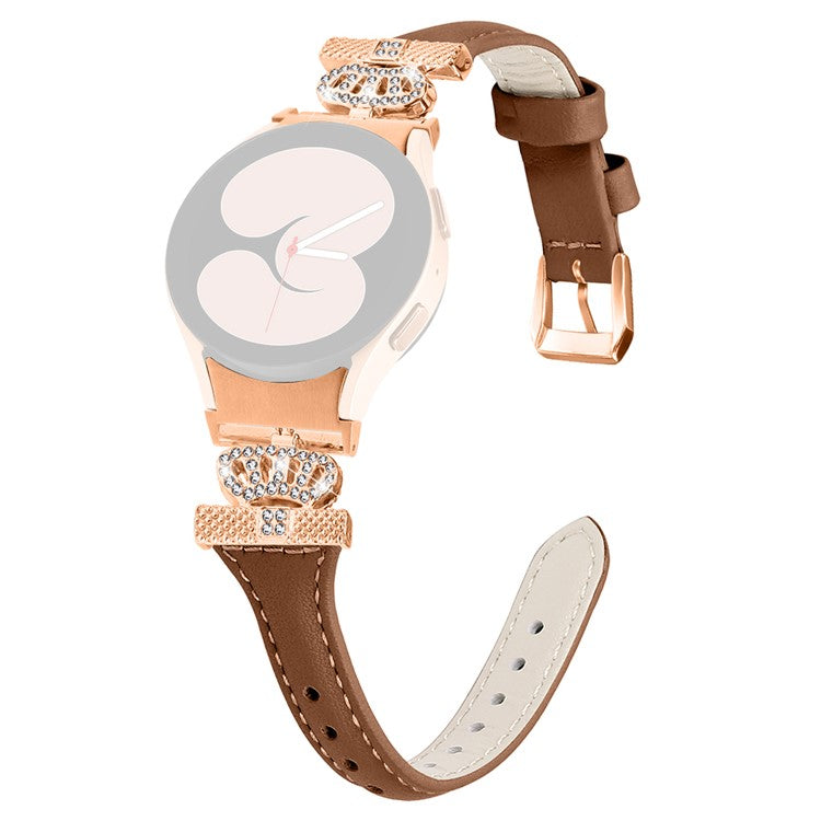 For Samsung Galaxy Watch6 44mm / Watch6 Classic 43mm / 47mm Watch Strap Leather Watchband with Rose Gold Buckle - Brown