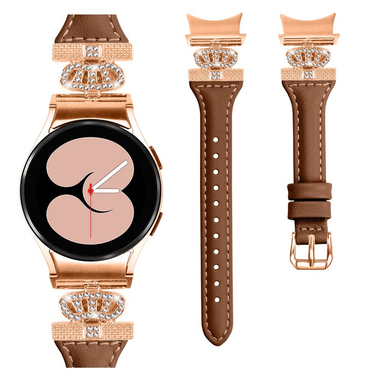 For Samsung Galaxy Watch6 44mm / Watch6 Classic 43mm / 47mm Watch Strap Leather Watchband with Rose Gold Buckle - Brown