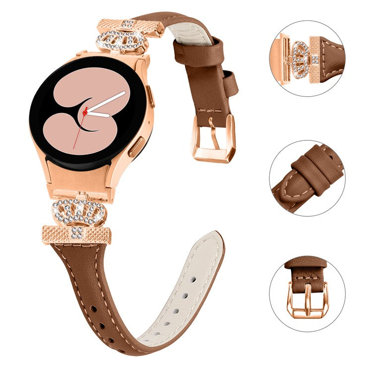 For Samsung Galaxy Watch6 44mm / Watch6 Classic 43mm / 47mm Watch Strap Leather Watchband with Rose Gold Buckle - Brown