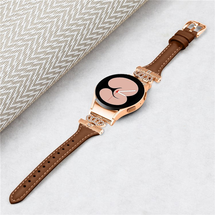 For Samsung Galaxy Watch6 44mm / Watch6 Classic 43mm / 47mm Watch Strap Leather Watchband with Rose Gold Buckle - Brown