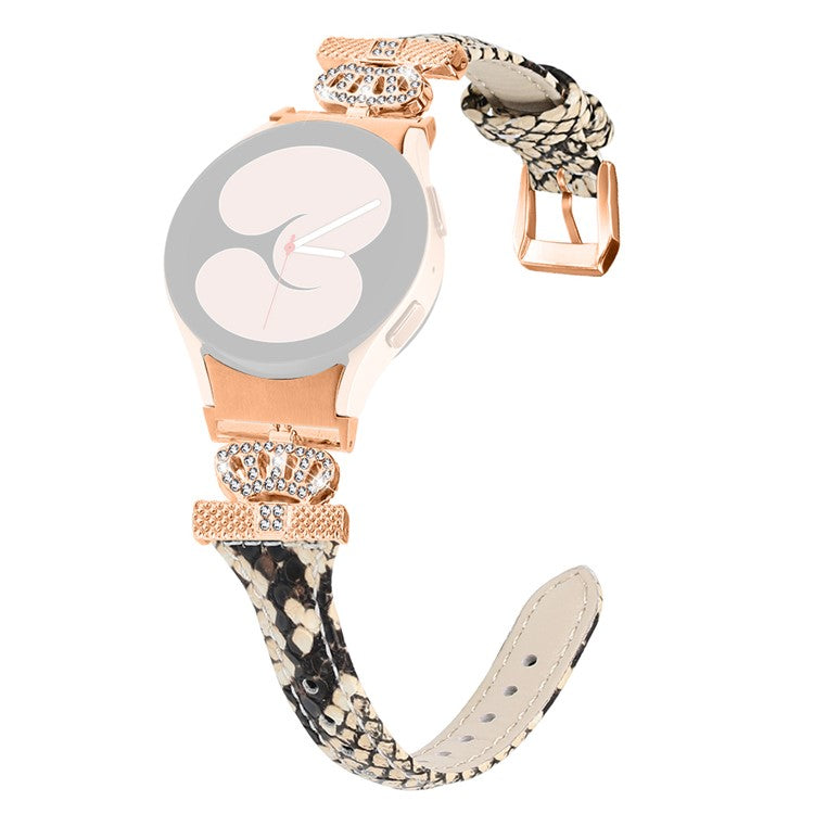 Rose Gold Buckle Strap for Samsung Galaxy Watch4 / Watch5 / Watch4 Classic / Watch4 Active / Watch5 Active Watchband Rhinestone Crown Strap - Snake Texture