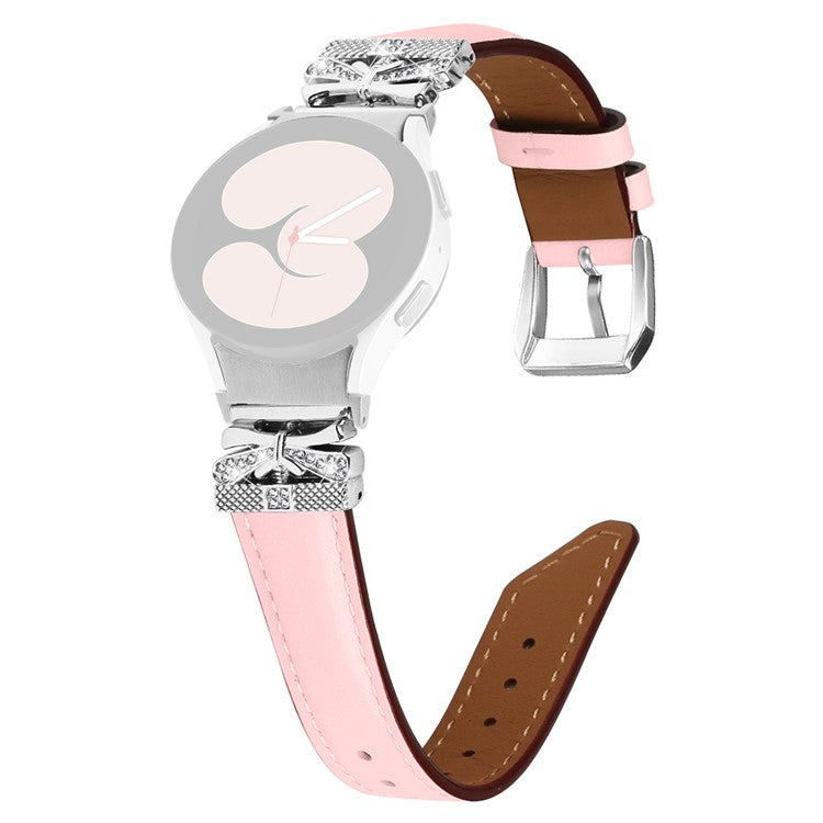 For Samsung Galaxy Watch6 44mm / Watch6 Classic 43mm / 47mm Silver Buckle Watch Band Strap with Butterfly Connector - Pink
