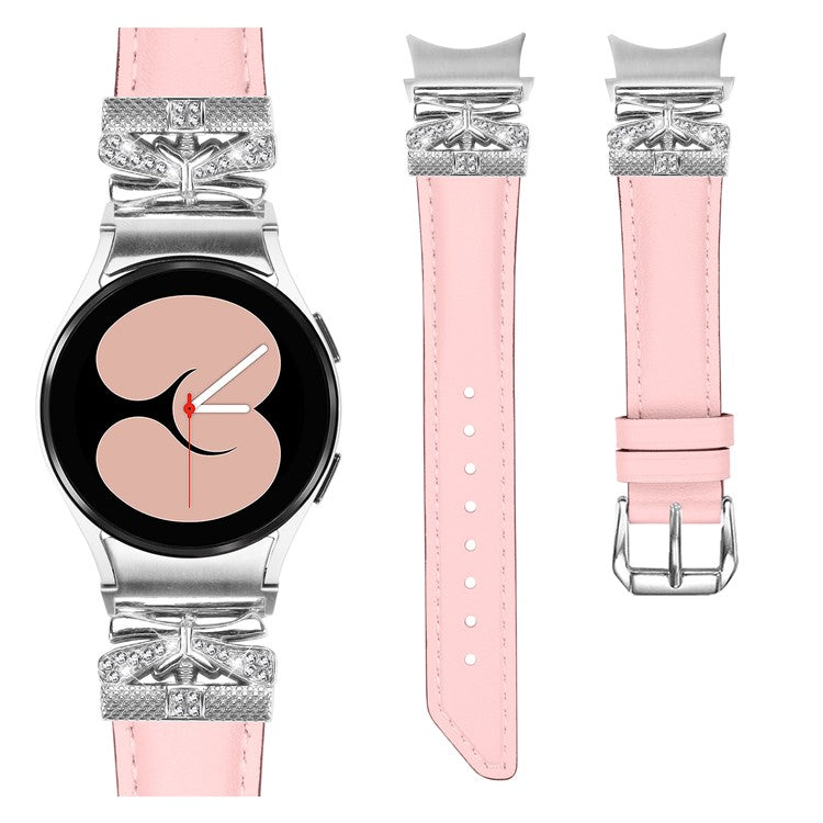 For Samsung Galaxy Watch6 44mm / Watch6 Classic 43mm / 47mm Silver Buckle Watch Band Strap with Butterfly Connector - Pink