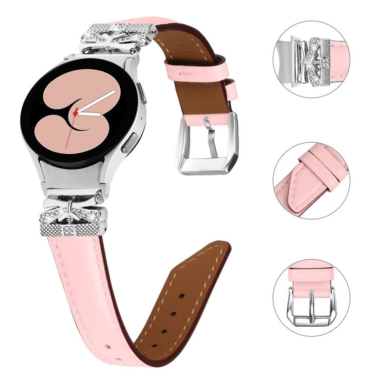 For Samsung Galaxy Watch6 44mm / Watch6 Classic 43mm / 47mm Silver Buckle Watch Band Strap with Butterfly Connector - Pink