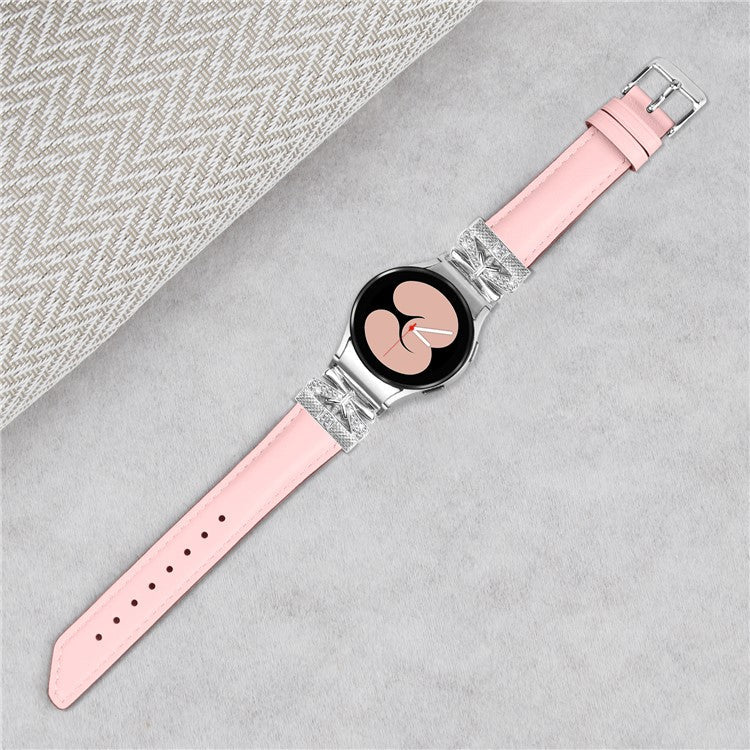 For Samsung Galaxy Watch6 44mm / Watch6 Classic 43mm / 47mm Silver Buckle Watch Band Strap with Butterfly Connector - Pink