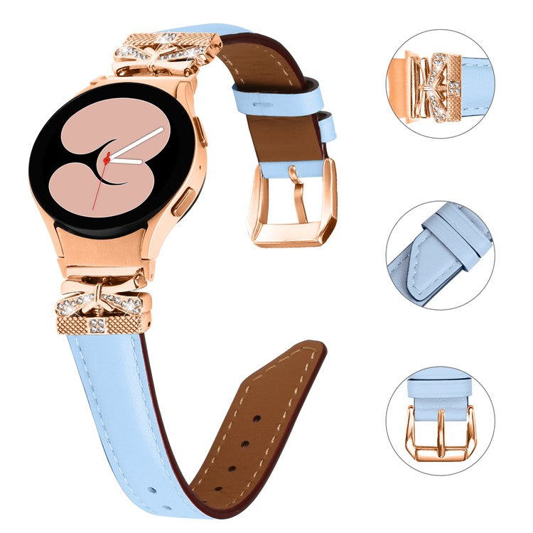 For Samsung Galaxy Watch6 44mm / Watch6 Classic 43mm / 47mm Watch Strap Rose Gold Buckle Butterfly Connector Band - Blue