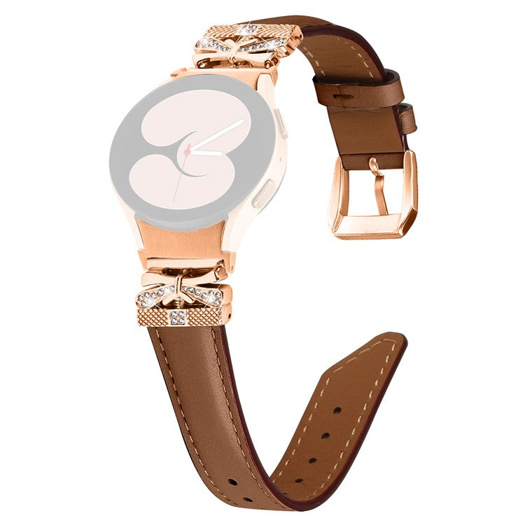 For Samsung Galaxy Watch6 44mm / Watch6 Classic 43mm / 47mm Watch Strap Rose Gold Buckle Butterfly Connector Band - Brown