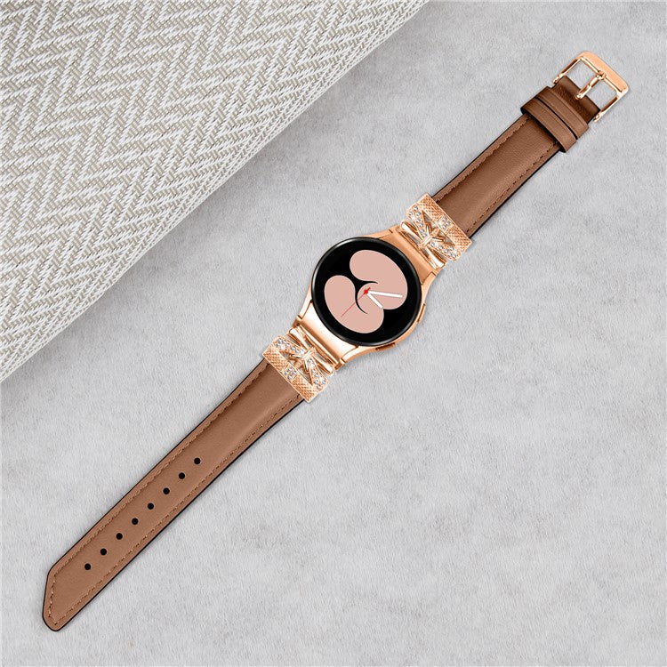 For Samsung Galaxy Watch6 44mm / Watch6 Classic 43mm / 47mm Watch Strap Rose Gold Buckle Butterfly Connector Band - Brown