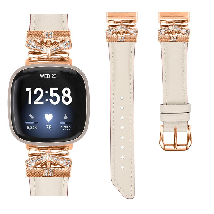 For Fitbit Versa 3 / 4 / Sense / Sense 2 Rose Gold Buckle Watch Strap Butterfly Connector Wrist Band - Apricot