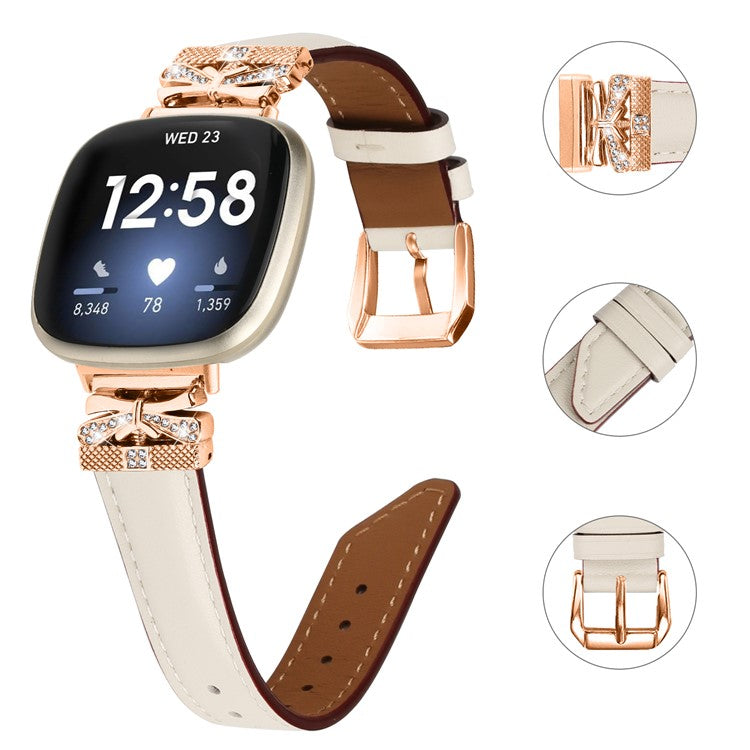 For Fitbit Versa 3 / 4 / Sense / Sense 2 Rose Gold Buckle Watch Strap Butterfly Connector Wrist Band - Apricot