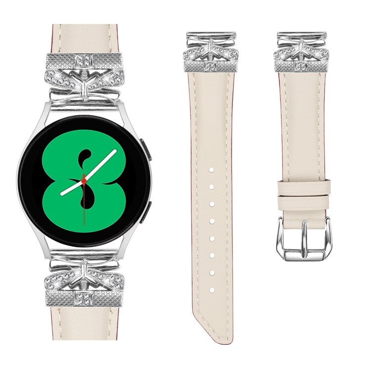 Silver Buckle 20mm Watch Band for Samsung Galaxy Watch6 44mm 40mm / Watch 5 Active 44mm 40mm / Watch 5 44mm 40mm / Watch4 Active 44mm 40mm - Apricot