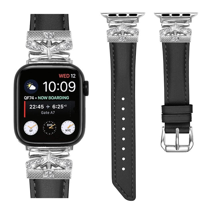 For Apple Watch Series 10 46mm / Ultra 2 Ultra 49mm / Series 9 8 7 45mm / 6 5 4 SE (2023) SE (2022) SE 44mm / 3 2 1 42mm Watchband with Silver Buckle - Black