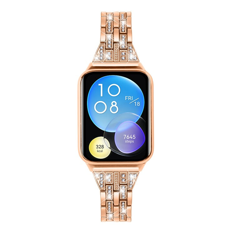 For Xiaomi Smart Band 8 Pro Metal Watch Strap 2-Row Rhinestone 5-Bead Watchband - Rose Gold