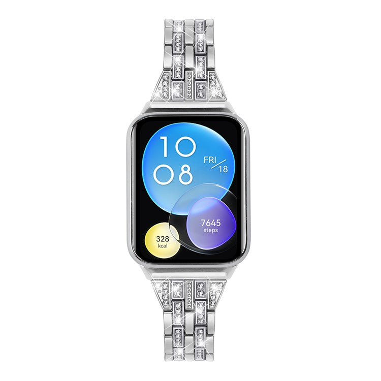 For Xiaomi Smart Band 8 Pro Metal Watch Strap 2-Row Rhinestone 5-Bead Watchband - Silver