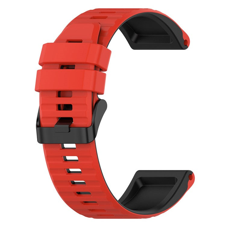 For Garmin Fenix 7X Pro Watch Bands Horizontal Stripes Silicone Dual-color Strap - Red / Black