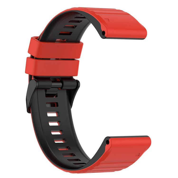 For Garmin Fenix 7X Pro Watch Bands Horizontal Stripes Silicone Dual-color Strap - Red / Black